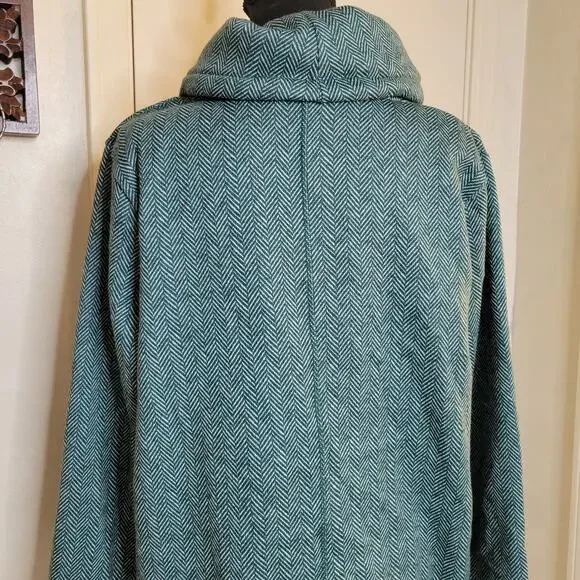 Lands End Cowl Funnel Neck Green Herringbone Fleece Pullover Tunic Sweater✨️L - Picture 5 of 13